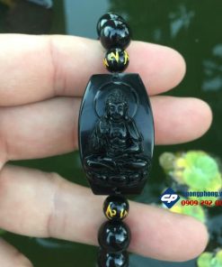 Vòng tay Phật bản mệnh A Di Đà đá obsidian