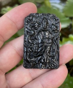 Mặt Phật Quan Âm đứng Rồng đá obsidian tự nhiên CP846